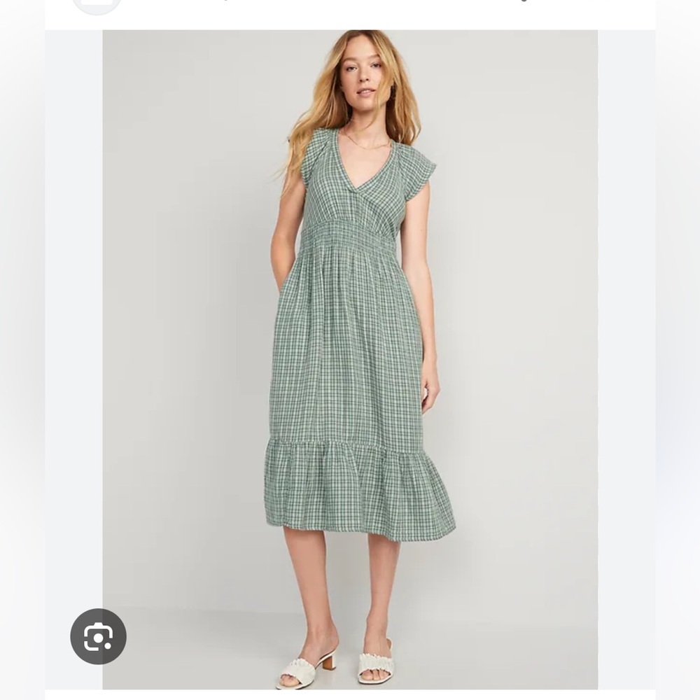 Old Navy Green Gingham Midi Dress